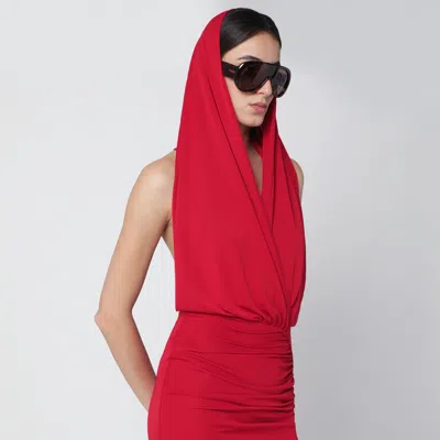 The Andamane Annie Hooded Midi Dress Open Back In Red