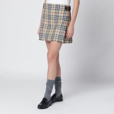 Burberry Beige Wool Mini Kilt With Check Pattern In Neutral