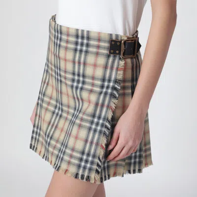 Burberry Beige Wool Mini Kilt With Check Pattern In Neutral