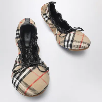 Burberry Women Fawn Ballerinas With Traditional Check Motif In Multi
