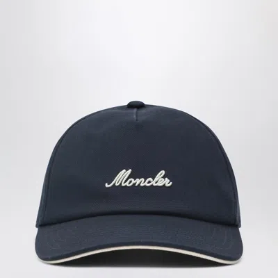 Moncler Navy Baseball Cap With Embroidered Logo In Blue