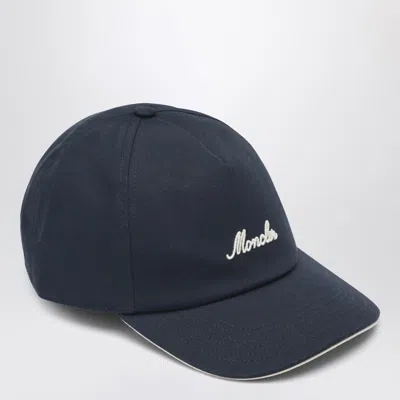 Moncler Navy Baseball Cap With Embroidered Logo In Blue