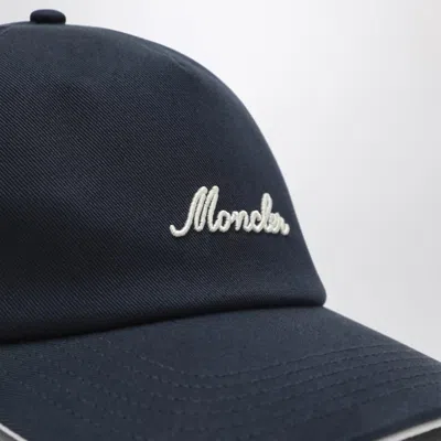 Moncler Navy Baseball Cap With Embroidered Logo In Blue