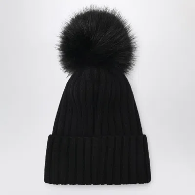 Moncler Black Wool Beanie With Pom-pom In Black