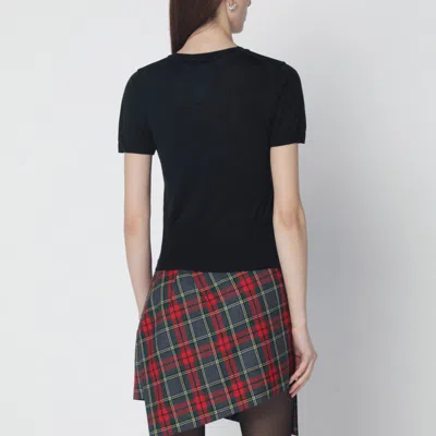 Vivienne Westwood Fitted Short Puff Sleeve Sweater With Embroidered Emblem In Black