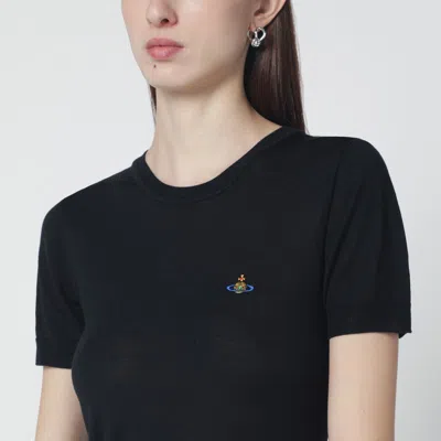 Vivienne Westwood Fitted Short Puff Sleeve Sweater With Embroidered Emblem In Black