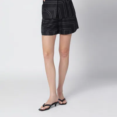 Totême Black Monogram Silk Pj Shorts In Black