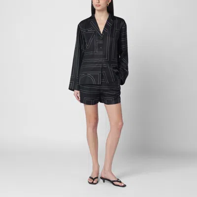 Totême Black Monogram Silk Pj Shorts In Black
