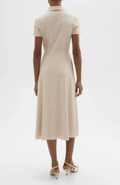 Theory Good Linen Short-sleeve Button-front Midi Shirt Dress In Soft Taupe