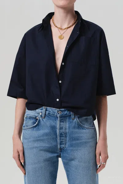 Citizen Of Humanity Frances Cropped Cape Button Up In Navy In Blue