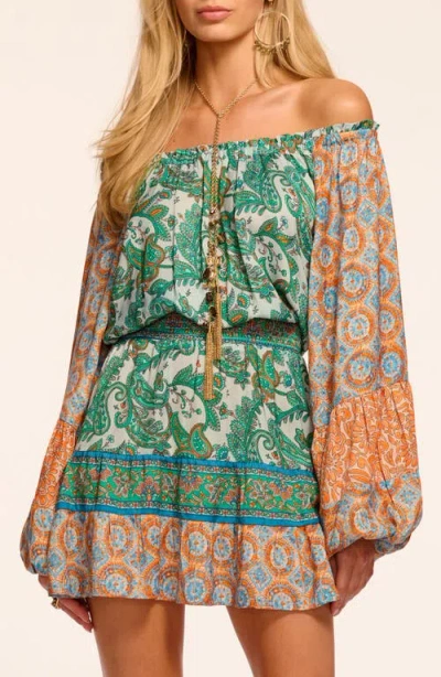 Ramy Brook Claudine Off The Shoulder Long Sleeve Minidress In Green