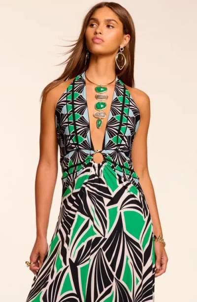 Ramy Brook Rayna Jersey Plunging Maxi Dress In Multi