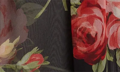 Dolce & Gabbana Rose Bouquet-print Silk Chiffon Neck-tie Blouse In Brown