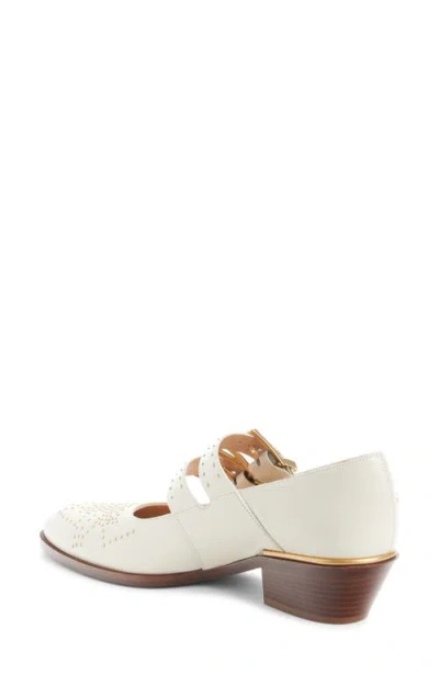 Chloé Susan Studded Textured-leather Mary Jane Pumps In White