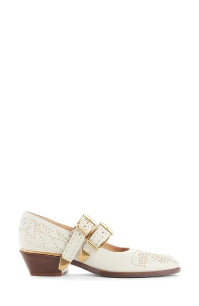 Chloé Susan Studded Textured-leather Mary Jane Pumps In White