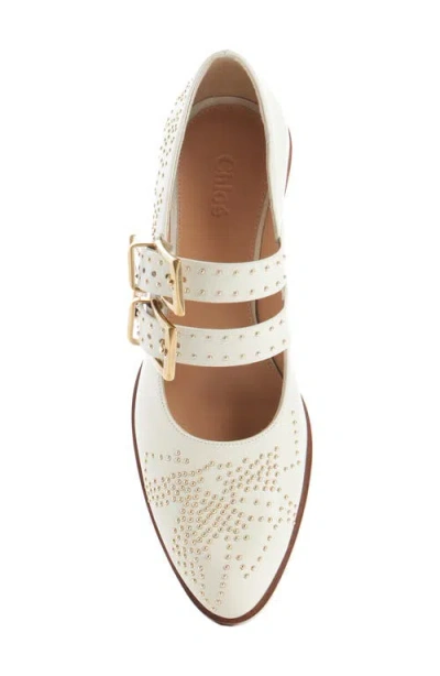 Chloé Susan Studded Textured-leather Mary Jane Pumps In White
