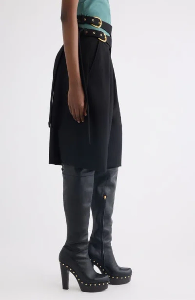 Chloé Buckle Keyhole High Waist Wool Shorts In Black