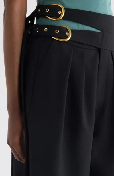 Chloé Buckle Keyhole High Waist Wool Shorts In Black