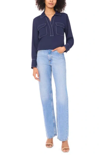 Vince Camuto Half Placket Blouse In Blue