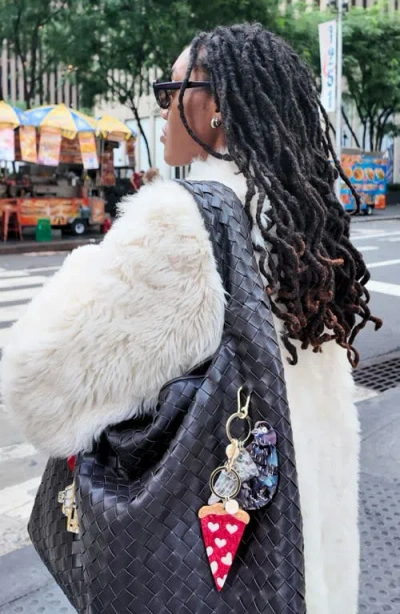 Solar Eclipse Haind Painted Pizza Slice Bag Charm Key Chain In Red