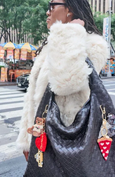 Solar Eclipse Haind Painted Pizza Slice Bag Charm Key Chain In Red