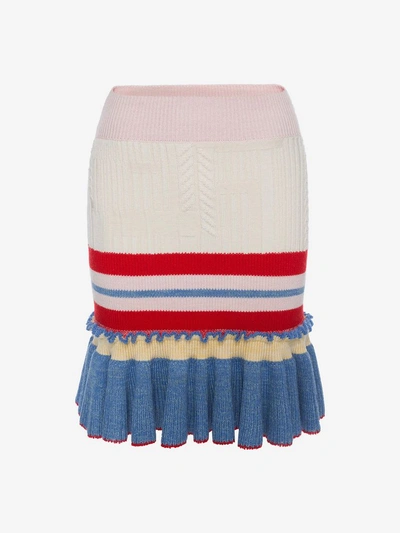 Alexander Mcqueen Ruffled-hem Striped Wool And Silk-blend Skirt In Multi