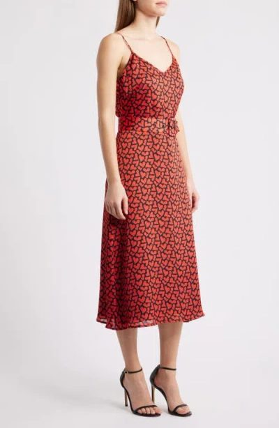 Sam Edelman Red Heart Belted Midi Dress In Multi