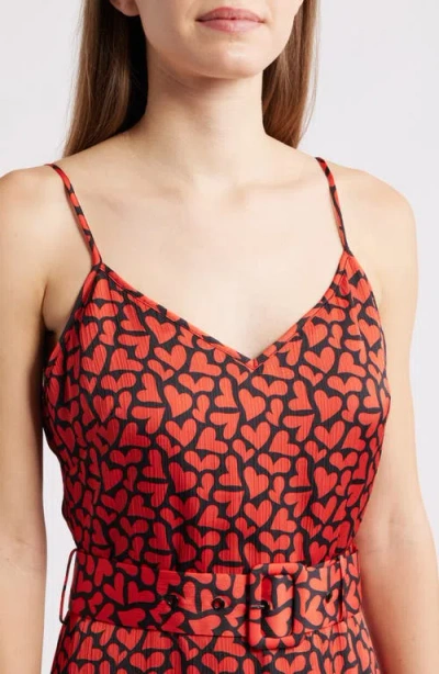 Sam Edelman Red Heart Belted Midi Dress In Multi