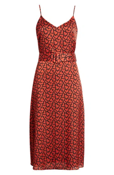 Sam Edelman Red Heart Belted Midi Dress In Multi
