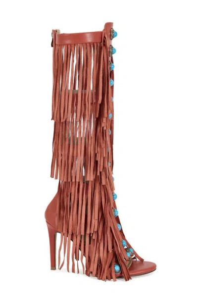 Azalea Wang Amadeo Knee High Fringe Sandal In Multi