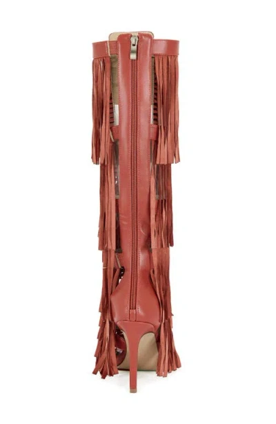 Azalea Wang Amadeo Knee High Fringe Sandal In Multi