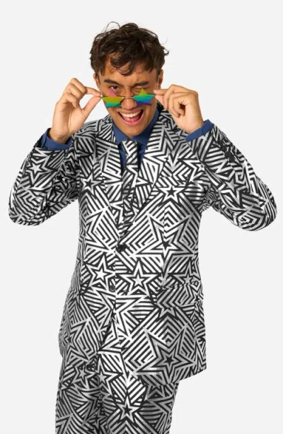 Opposuits Silver Geo Star Two-piece Suit & Tie Set In Multi