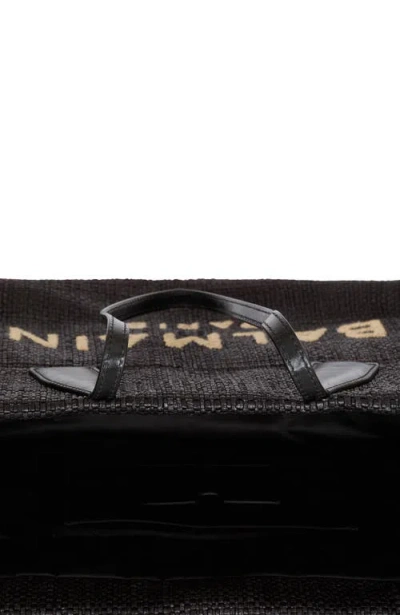 Balmain Women Track Shoulder Bag In Leather And Raffia In Black