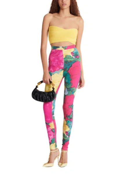 Balmain Jersey Leggings Roses Print Logo Detail In Multi