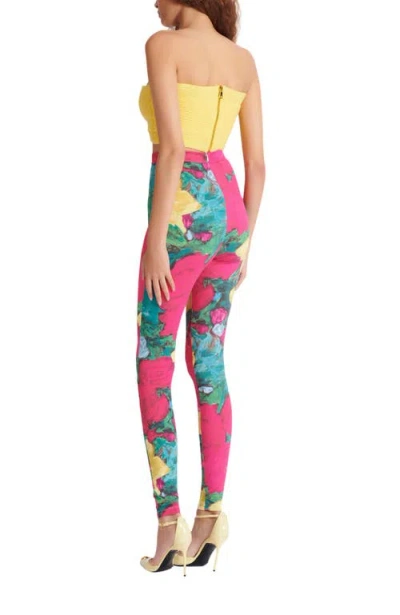 Balmain Jersey Leggings Roses Print Logo Detail In Multi