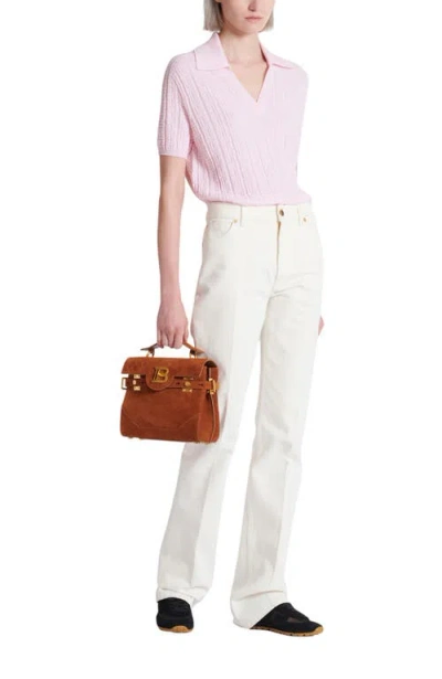 Balmain Medium Handle Bag Adjustable Strap Hardware In Brown