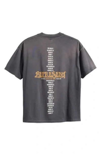 Represent Black Crew Neck T-shirt With Graphic Print On Front And Back And Faded Effect In Cotton Man In Gray