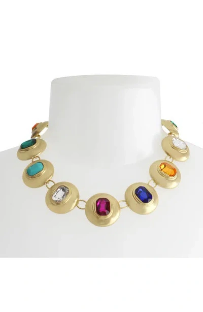 Kurt Geiger London Mixed Crystal Button Collar Necklace In Gold