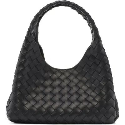 Bottega Veneta Small Leather Intrecciato Campana Shoulder Bag In Black