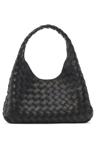Bottega Veneta Small Leather Intrecciato Campana Shoulder Bag In Black