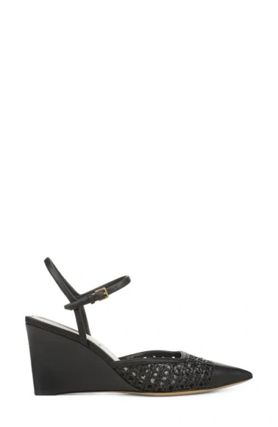 Franco Sarto Cherie Ankle Strap Pointed Cap Toe Wedge Pump In Black