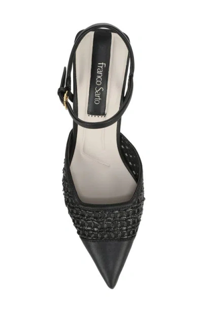 Franco Sarto Cherie Ankle Strap Pointed Cap Toe Wedge Pump In Black