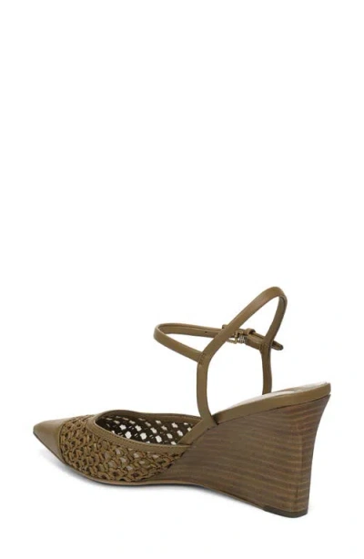 Franco Sarto Cherie Ankle Strap Pointed Cap Toe Wedge Pump In Brown