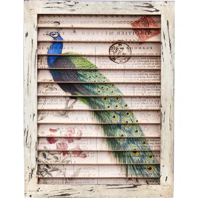 Nearly Natural Peacock Window Shutter Wall Decor In Brown