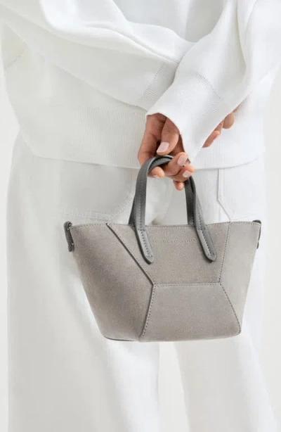 Brunello Cucinelli Suede Mini Bc Duo Bag In Gray