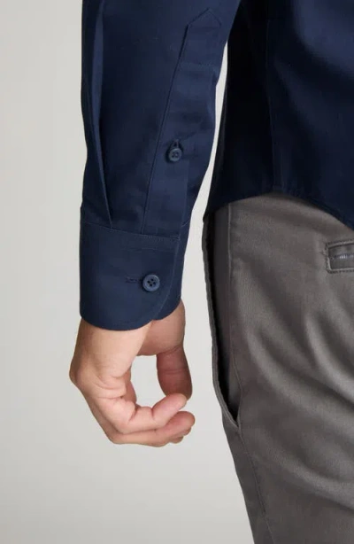 Untuckit Castello Solid Navy Wrinkle Free Cotton Button-up Shirt In Blue