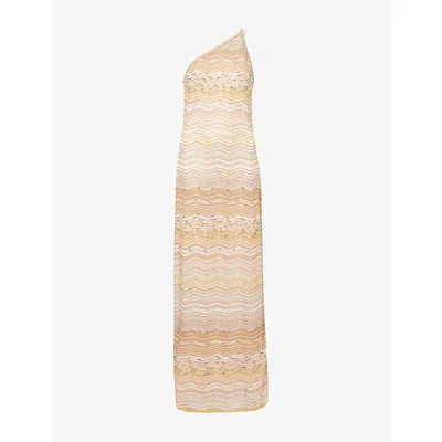 Missoni One-shoulder Sequin-embellished Striped Metallic Crochet-knit Maxi Dress In Gold