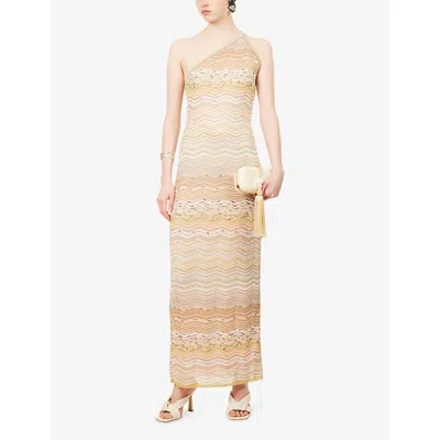 Missoni One-shoulder Sequin-embellished Striped Metallic Crochet-knit Maxi Dress In Gold