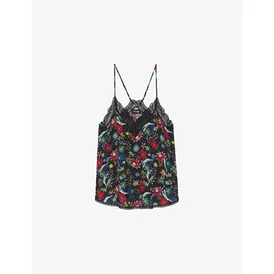 Zadig & Voltaire Womens Encre Christy Floral-print Woven Camisole In Black