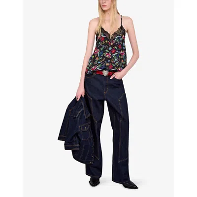 Zadig & Voltaire Womens Encre Christy Floral-print Woven Camisole In Black